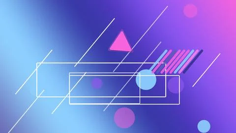 Abstract neon geometric lines, rectangles, and triangular accents in blue a.. Illustrazione stock
