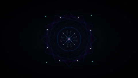 Abstract neon geometric mandala animation with pulsing light particles on b.. 스톡 동영상 344863369