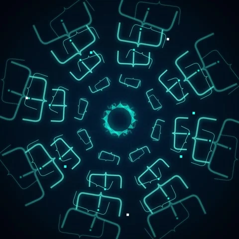 Abstract Neon Geometric Mandala Pattern Animation, Futuristic Tech Background Stock Footage 347261019
