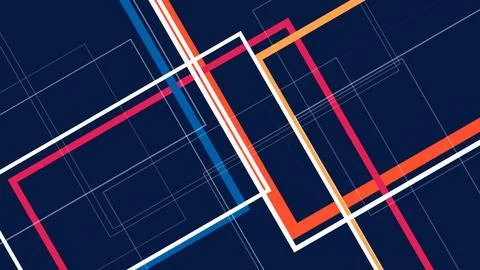 Abstract neon geometric network of intersecting lines and frames on a deep .. Stock-Illustration