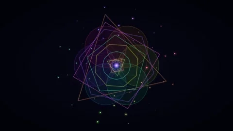 Abstract neon geometric pattern with glowing points on a black background Video stock 335117538