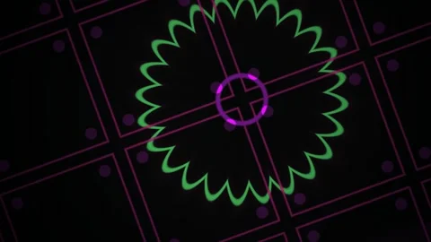 Abstract Neon Geometric Pattern with Pulsing Circular Waveform Animation. Stock Footage 340522907