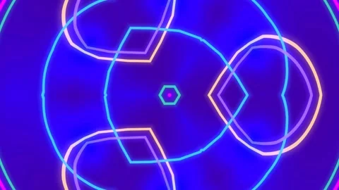 Abstract Neon Geometric Patterns: Glowing Tech Network Blue Background Stock Footage 336536240