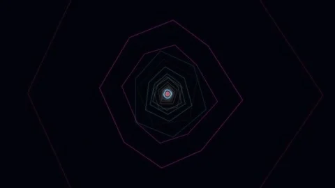 Abstract neon geometric polygon tunnel on black background Stock Footage 335940919