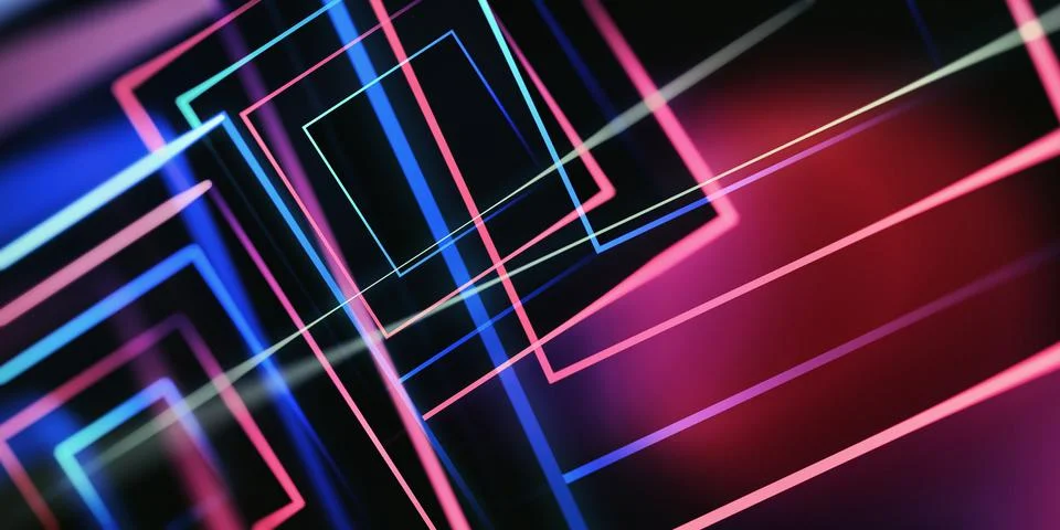 Abstract Neon Geometric Rectangles with Blue and Pink Glowing Lines Illustrazione stock