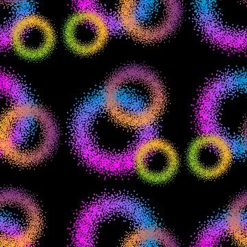 Abstract neon geometric seamless pattern of circles on a dark background Stock Illustration