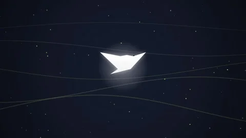 Abstract Neon Geometric Shape Floating in Starry Night Sky with Orbit Lines Stock Footage 348021197