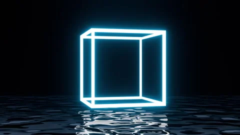 Abstract neon geometric shape flying on water surface Stock-Footage 265971239