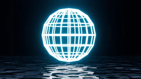 Abstract neon geometric shape flying on water surface Stock Footage 265971349