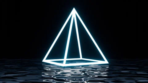 Abstract neon geometric shape flying on water surface Stock Footage 265971383