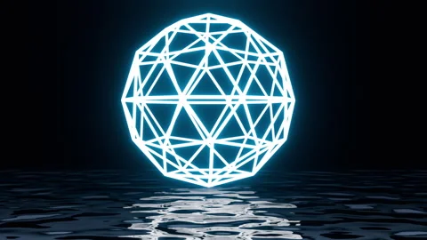 Abstract neon geometric shape flying on water surface Stock Footage 265971438