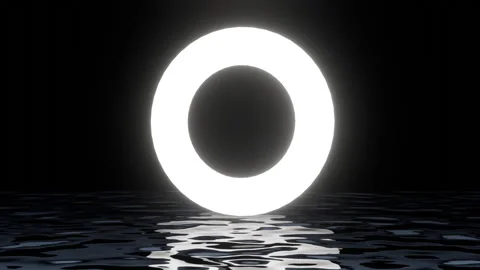 Abstract neon geometric shape flying on water surface Stock Footage 265971696