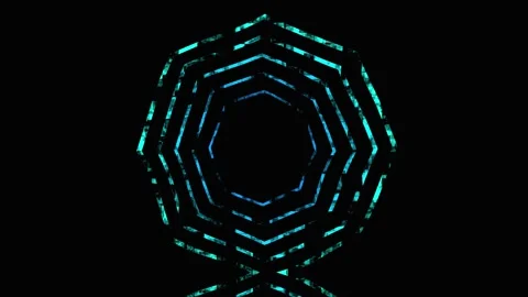 Abstract Neon Geometric Shape Rotating In Dark With Cybernetic Glow And Dig.. Video stock 341719657