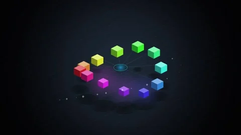 Abstract neon geometric shapes glowing pattern on dark background Stock Footage 346004960