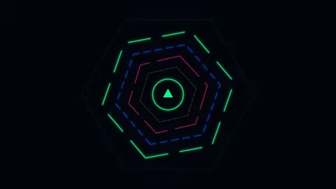 Abstract neon geometric shapes radiating from a central glowing triangle Stock Footage 338311259