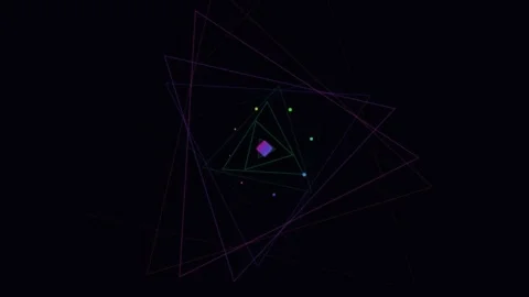Abstract Neon Geometric Triangle Spiral with Glowing Diamond Center Stock Footage 340341216