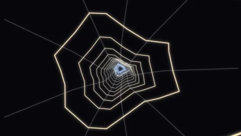 Abstract neon geometric web tunnel on black background Stock Footage 336349653