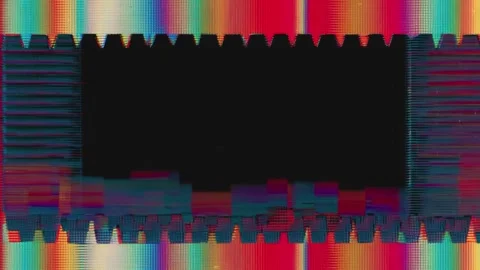 Abstract neon glitch border frame with black copy space and seamless loop Stockbeeldmateriaal 342045312