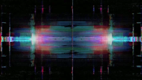 Abstract neon glitch waveform background with horizontal scan lines and sea.. Видео 342043554