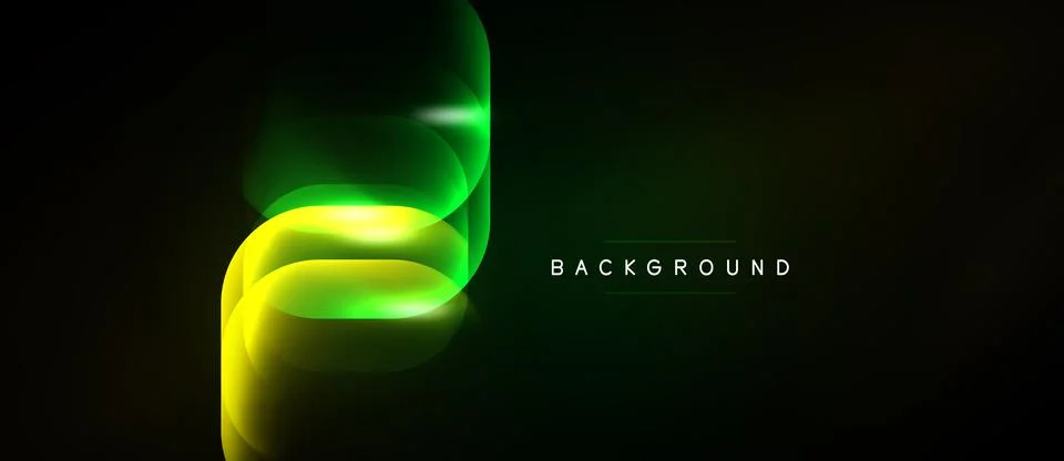 Abstract neon glow design. Dynamic curves, vibrant green, yellow hues over da Ilustração Stock