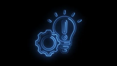 Abstract neon glow idea light bulb with exclamation point and gear illustra.. Stock Footage 345998184