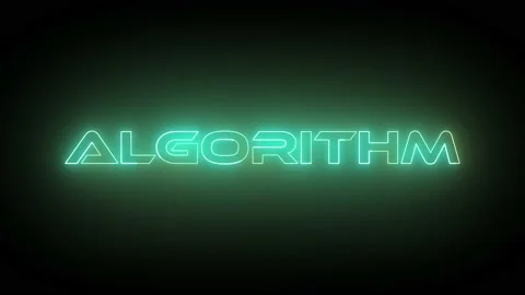Abstract neon glowing Algorithm animated text isolated on black background Stock Footage 234766318