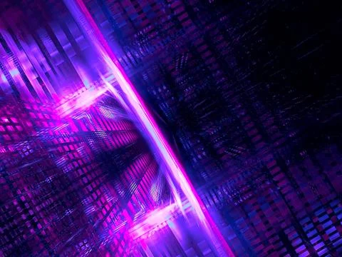 Abstract neon glowing background with perspective effect - 3d illustration Stock Illustration