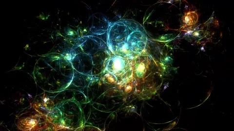 Abstract Neon Glowing Bubbles and Fractal Circles Motion Background Stock Footage 345961831