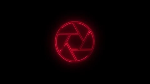Abstract neon glowing camera shutter icon animation. Neon red line camera s.. 스톡 동영상 340243279