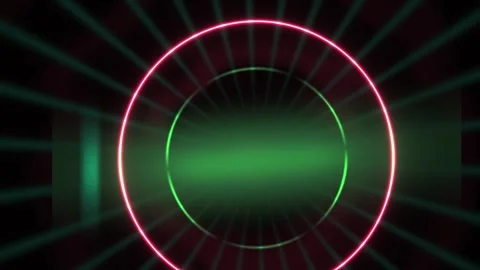 Abstract Neon Glowing Circle Tunnel Animation with Green Light Effects. Stock Footage 340522968