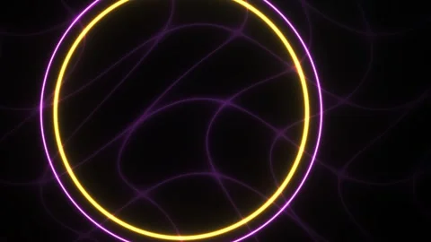 Abstract Neon Glowing Circular Frame with Dynamic Intersecting Wave Patterns. Stock Footage 341801016