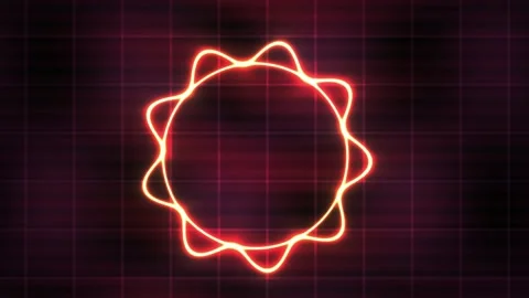 Abstract Neon Glowing Circular Waveform Animation on Dark Grid Background. Stock Footage 340522991