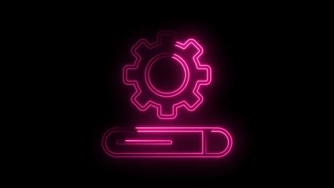 Abstract neon glowing cog loading animation with pink light against black b.. Stock Footage 312306961