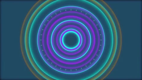 Abstract neon glowing concentric circles expanding over changing colorful b.. 库存影片 343820863