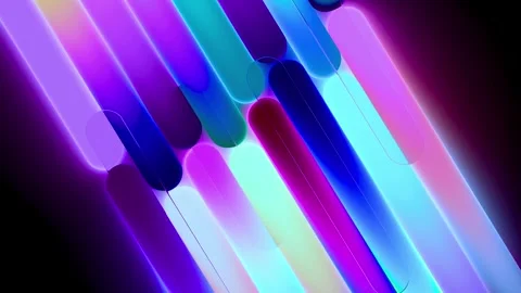 Abstract Neon Glowing Diagonal Rounded Bars In Vibrant Purple Blue And Cyan.. Stock Footage 347150856
