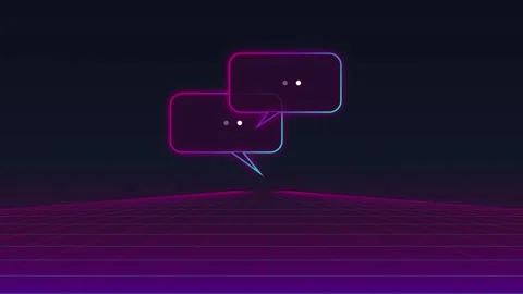 Abstract neon glowing digital communication chat bubbles floating above a r.. Stock Footage 345853003