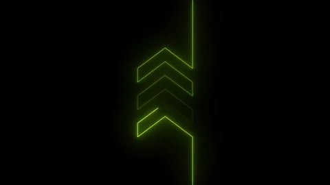 Abstract neon glowing up direction arrows icon animation. Neon green line d.. Stock Footage 333168213