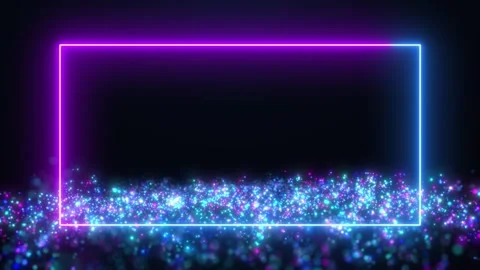 Abstract neon glowing frame and movement of digital particles with wave Stock Footage 252820742