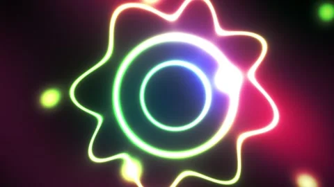 Abstract Neon Glowing Geometric Shapes Rotating In Dark Space. Stock Footage 334497404