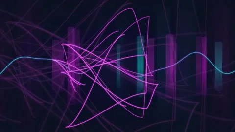 Abstract Neon Glowing Lines and Sound Waveform with Equalizer Bars Background Stock Footage 341070521