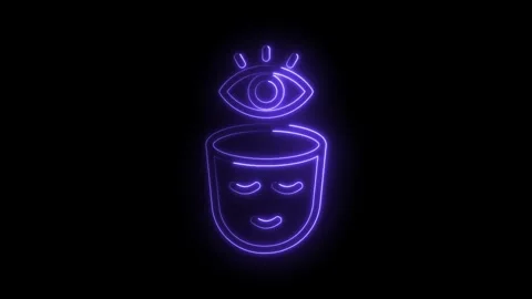 Abstract neon glowing outline of an open head revealing an eye and a smilin.. Stock Footage 346013859