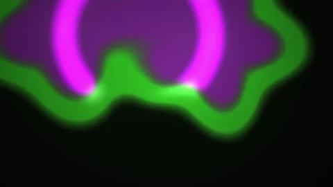 Abstract Neon Glowing Pulsing Circles and Organic Wave Patterns in Dark Space Stock Footage 341801175