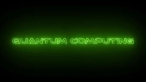 Abstract neon glowing Quantum Computing icon isolated on black background. Stock Illustration