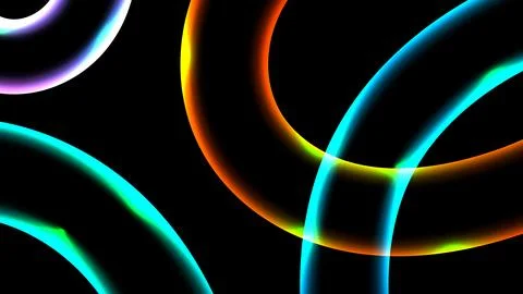 Abstract neon glowing rings background with vibrant cyan and orange light t.. Stock Illustration
