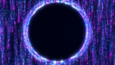 Abstract neon glowing round frame and digital particles moment with energy Stock Footage 276550677