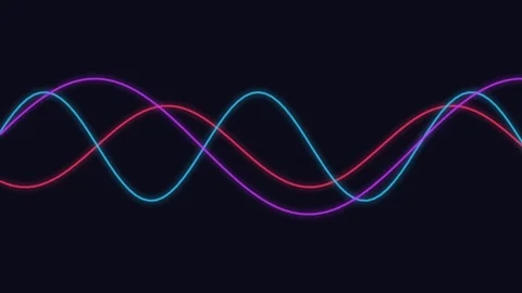 Abstract neon glowing sine waves crossing on a dark black background 库存影片 335149874
