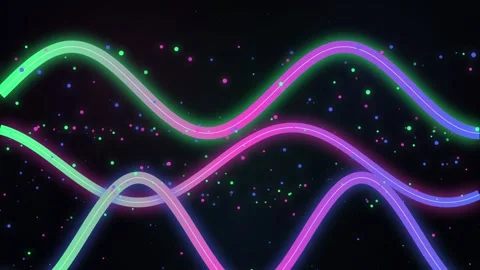 Abstract Neon Glowing Waves and Floating Particles Moving on Dark Background Stock Footage 346217213