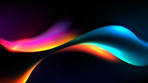 Abstract neon glowing waves fluid motion vector illustration on deep dark b.. Illustrazione stock