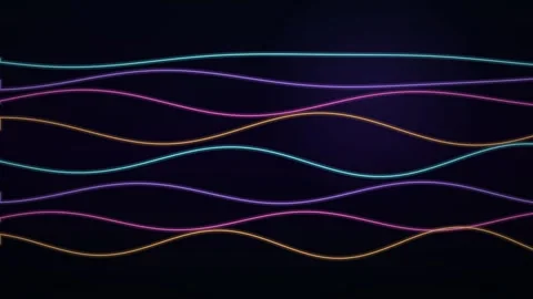 Abstract neon glowing wavy lines arranged in a horizontal parallel pattern Video stock 335117519