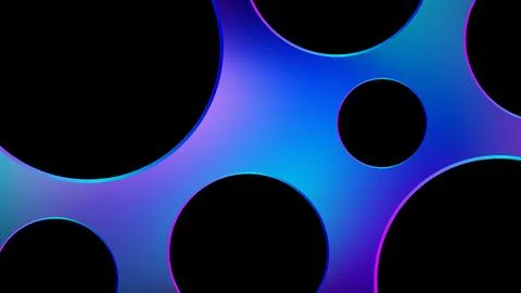 Abstract neon gradient background with black geometric circles and glowing .. Illustrazione stock